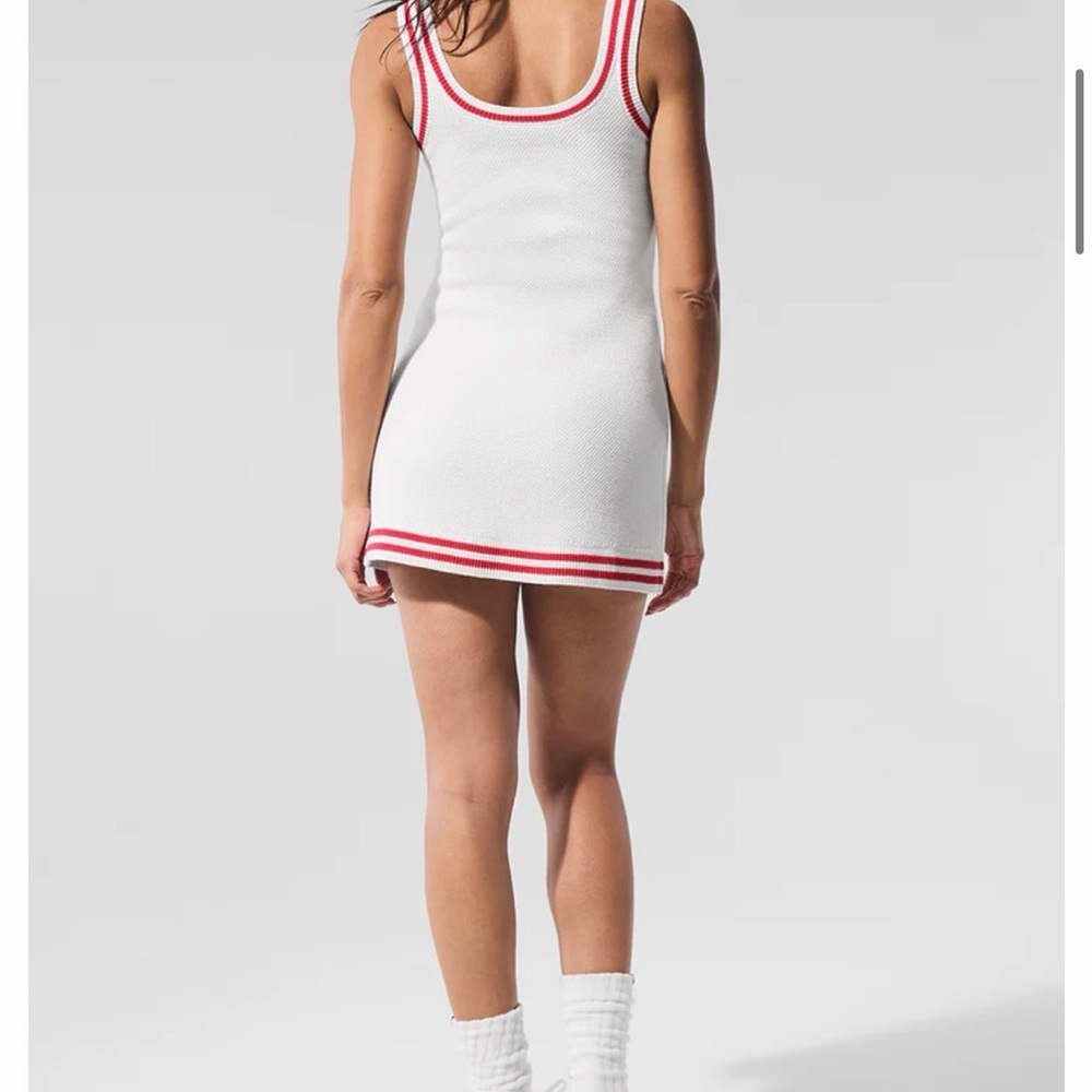 NWT - ALO White Knit Tennis 🎾 Mini Dress with Candy Red Stripe Trim-SIZE SMALL